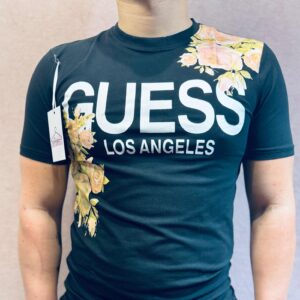 Pánské tričko GUESS Los Angeles – černé s květinovým potiskem