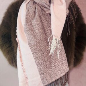 Dámská oboustranná šála s třásněmi – pudrově růžová / taupe